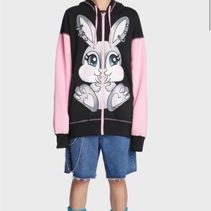 Pink and Black Cartoon Rabbit Hoodie